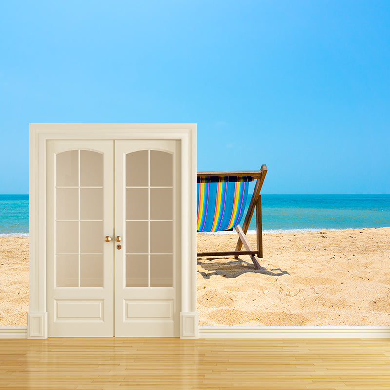 Large Beach Bench Wallpaper Mural Tropix Beautiful Seascape Wall Decor in Natural Color Clearhalo 'Wall Decor' 'Wall Mural' 2009374