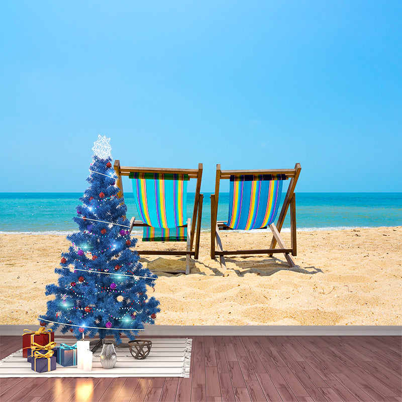 Large Beach Bench Wallpaper Mural Tropix Beautiful Seascape Wall Decor in Natural Color Clearhalo 'Wall Decor' 'Wall Mural' 2009375