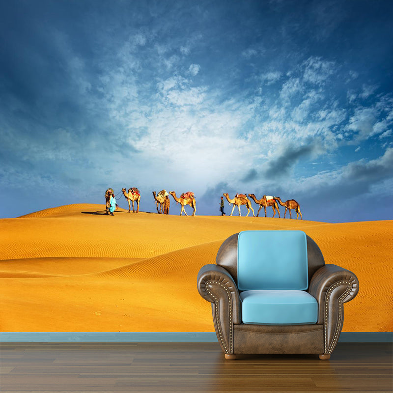 Custom Photo Print Modern Mural with Ship of the Desert Camel Pattern in Nature Color Dark Blue Clearhalo 'Wall Decor' 'Wall Mural' 2009403