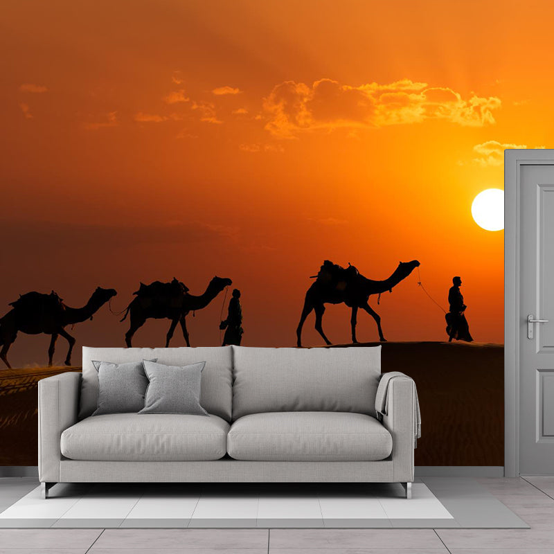 Custom Photo Print Modern Mural with Ship of the Desert Camel Pattern in Nature Color Orange Clearhalo 'Wall Decor' 'Wall Mural' 2009408