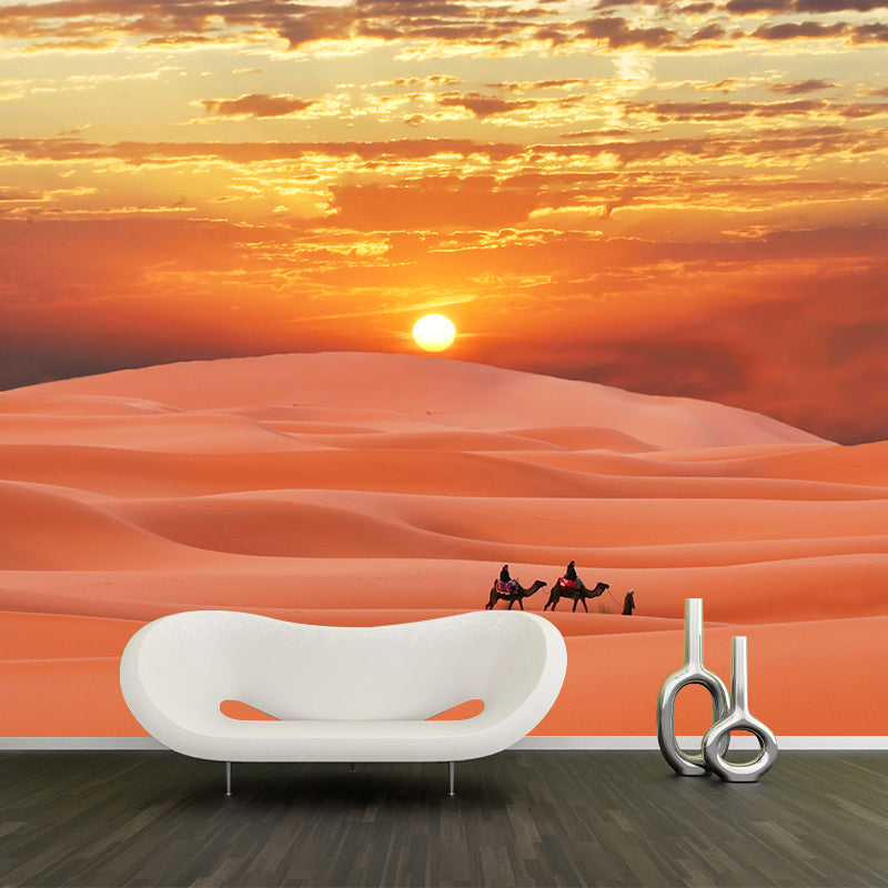 Custom Photo Print Modern Mural with Ship of the Desert Camel Pattern in Nature Color Light Orange Clearhalo 'Wall Decor' 'Wall Mural' 2009413