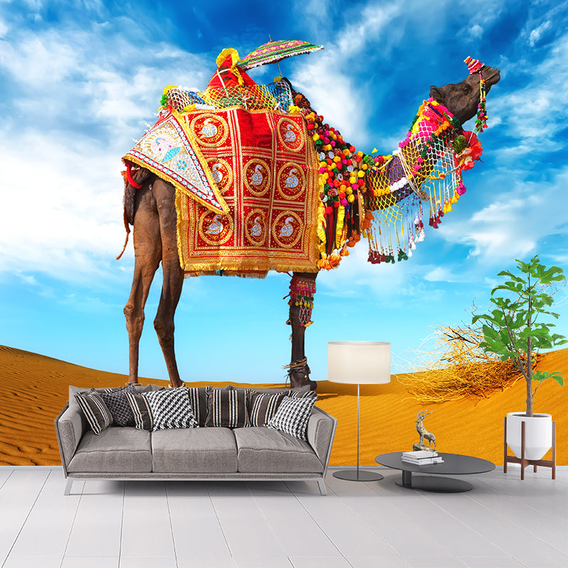 Custom Photo Print Modern Mural with Ship of the Desert Camel Pattern in Nature Color Blue Clearhalo 'Wall Decor' 'Wall Mural' 2009418