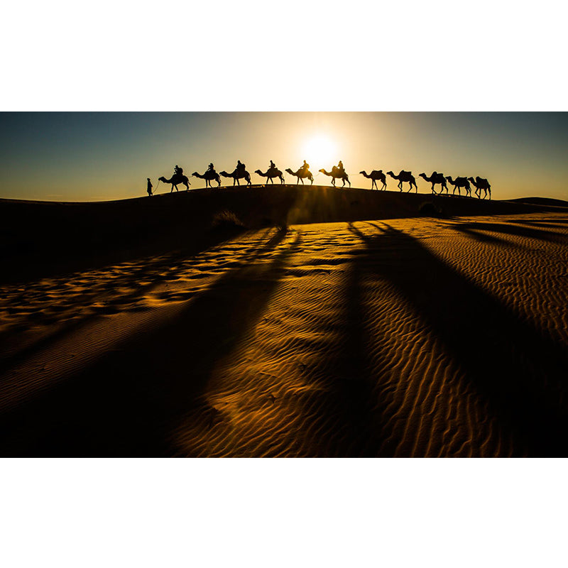 Dark Color Modern Mural Whole Desert Landscape with Camel at Sunset Wall Decor for Home Clearhalo 'Wall Decor' 'Wall Mural' 2009451