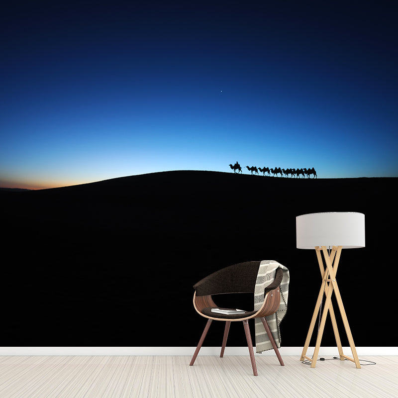 Dark Color Modern Mural Whole Desert Landscape with Camel at Sunset Wall Decor for Home Clearhalo 'Wall Decor' 'Wall Mural' 2009459