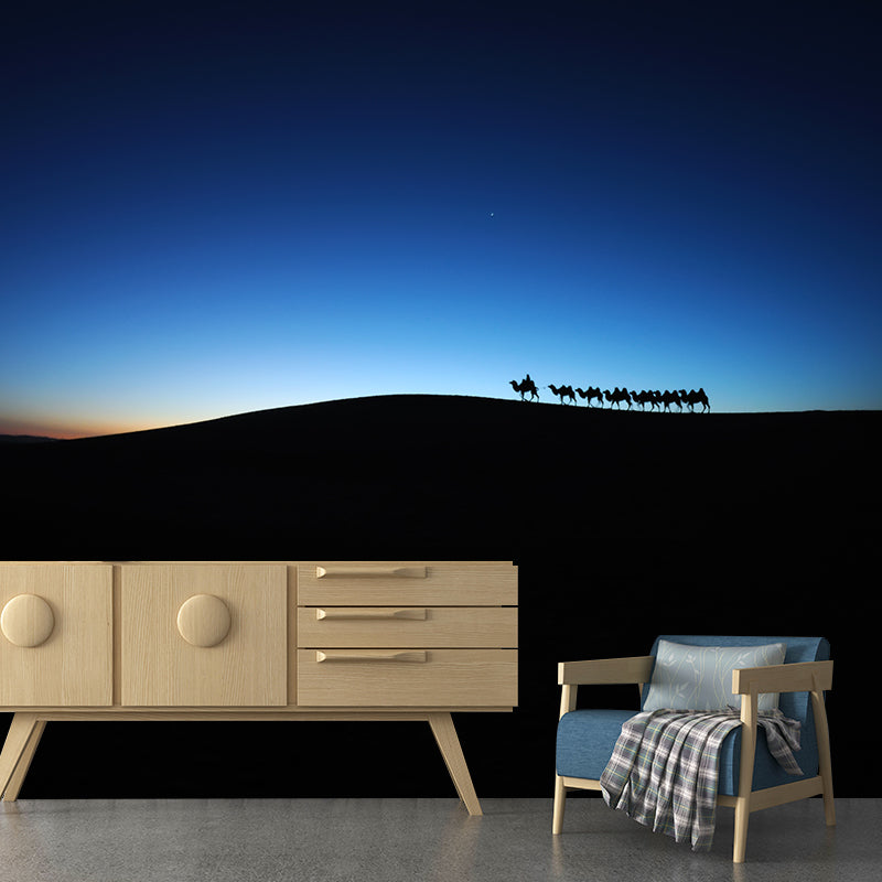 Dark Color Modern Mural Whole Desert Landscape with Camel at Sunset Wall Decor for Home Clearhalo 'Wall Decor' 'Wall Mural' 2009460