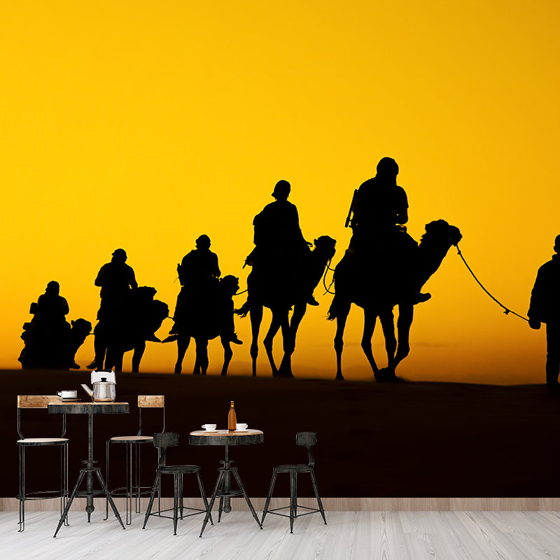 Dark Color Modern Mural Whole Desert Landscape with Camel at Sunset Wall Decor for Home Clearhalo 'Wall Decor' 'Wall Mural' 2009465