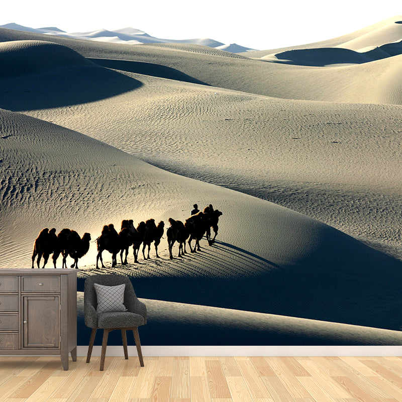 Dark Color Modern Mural Whole Desert Landscape with Camel at Sunset Wall Decor for Home Grey Clearhalo 'Wall Decor' 'Wall Mural' 2009468