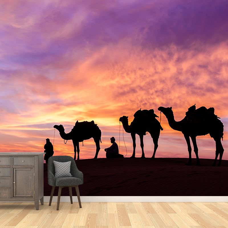 Photographic Camel Mural Full Size Wall Covering for Living Room, Made to Measure Light Purple Clearhalo 'Wall Decor' 'Wall Mural' 2009498