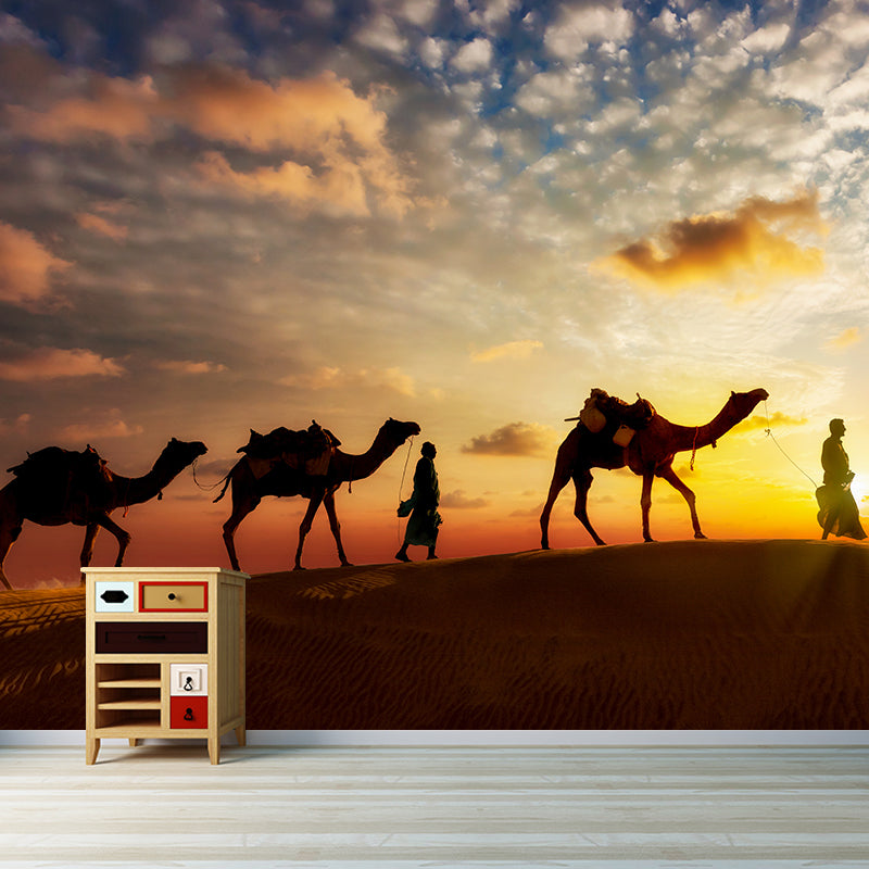 Photographic Camel Mural Full Size Wall Covering for Living Room, Made to Measure Light Orange Clearhalo 'Wall Decor' 'Wall Mural' 2009503