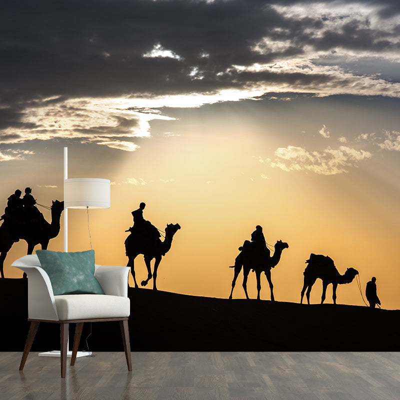 Photographic Camel Mural Full Size Wall Covering for Living Room, Made to Measure Light Yellow Clearhalo 'Wall Decor' 'Wall Mural' 2009513