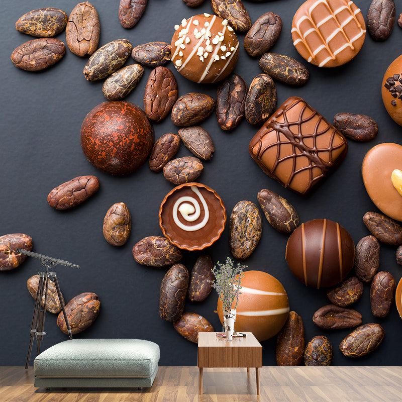 Dark Color Tasty Chocolate Mural Decal Contemporary Non-Woven Material Wall Covering Light Brown Clearhalo 'Wall Decor' 'Wall Mural' 2009693