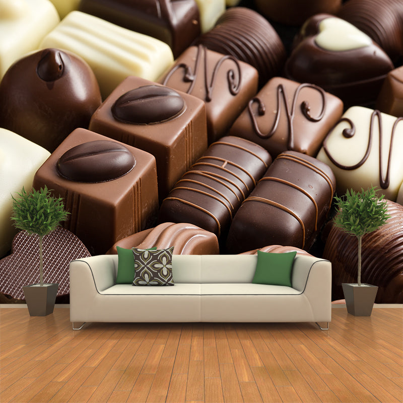 Chocolate Mural Wallpaper Soft Color Contemporary Wall Covering for Dessert Shop Light Brown Clearhalo 'Wall Decor' 'Wall Mural' 2009723