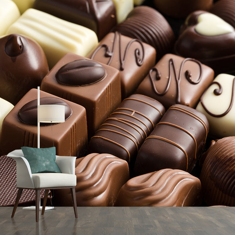 Chocolate Mural Wallpaper Soft Color Contemporary Wall Covering for Dessert Shop Clearhalo 'Wall Decor' 'Wall Mural' 2009724