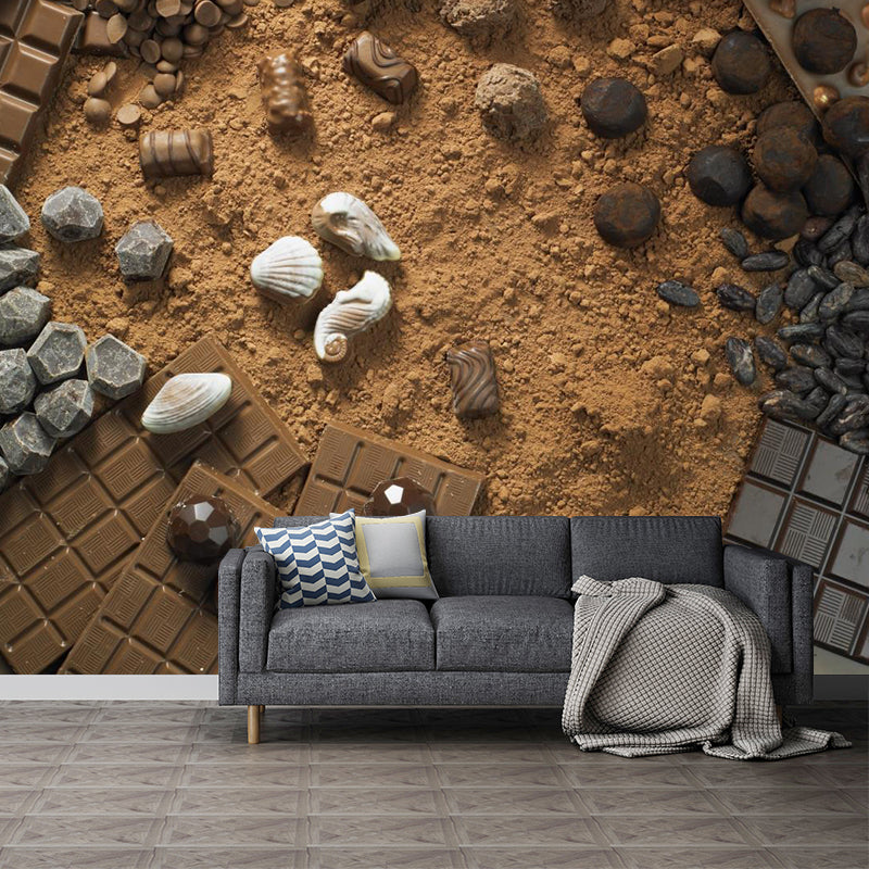 Light Color Chocolate Mural Stain Resistant Contemporary Dessert Shop Wall Covering Clearhalo 'Wall Decor' 'Wall Mural' 2009765