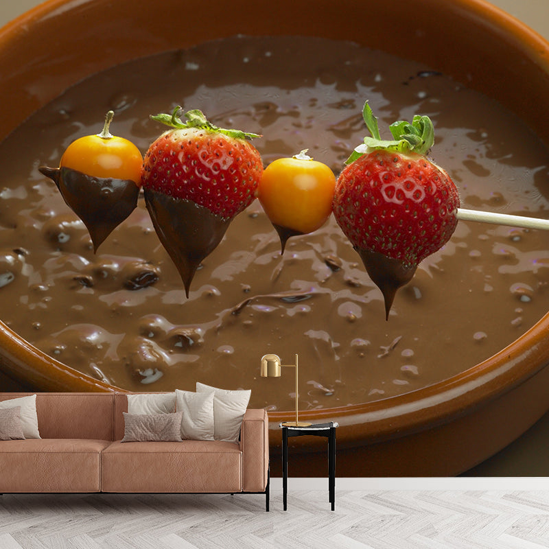 Light Color Chocolate Mural Stain Resistant Contemporary Dessert Shop Wall Covering Clearhalo 'Wall Decor' 'Wall Mural' 2009775