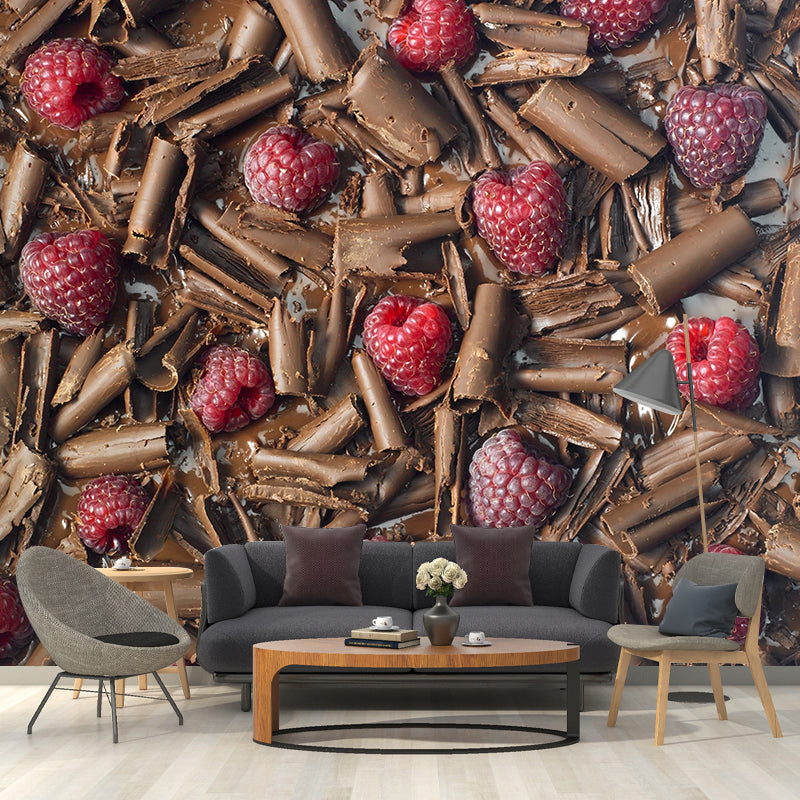 Light Color Chocolate Mural Stain Resistant Contemporary Dessert Shop Wall Covering Clearhalo 'Wall Decor' 'Wall Mural' 2009779