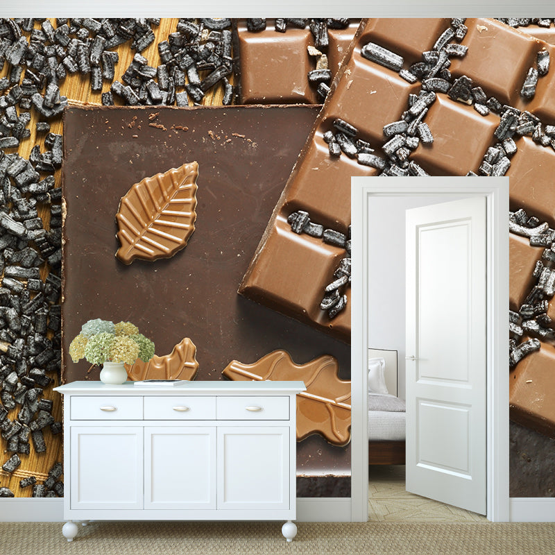 Light Color Chocolate Mural Stain Resistant Contemporary Dessert Shop Wall Covering Clearhalo 'Wall Decor' 'Wall Mural' 2009784