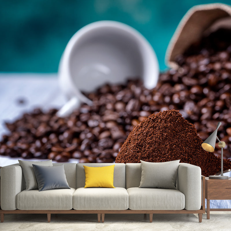 Non-Woven Decorative Wall Mural Modern Coffee Bean Wall Covering, Custom Printed Dark Brown Clearhalo 'Wall Decor' 'Wall Mural' 2009798