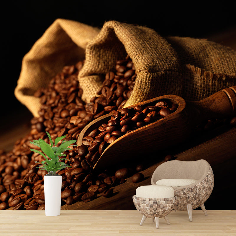 Coffee Bean Mural Decal for Dining Room Photography Wall Covering, Custom Printed Dark Coffee Clearhalo 'Wall Decor' 'Wall Mural' 2009853