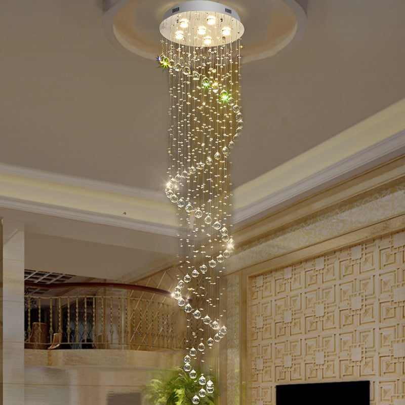 Cut Crystal Spiral Flushmount Lighting Modern 1/3/6-Head Ceiling Flush Light in Stainless Steel for Living Room Clearhalo 'Ceiling Lights' 'Close To Ceiling Lights' 'Close to ceiling' 'Flush mount' Lighting' 2009866