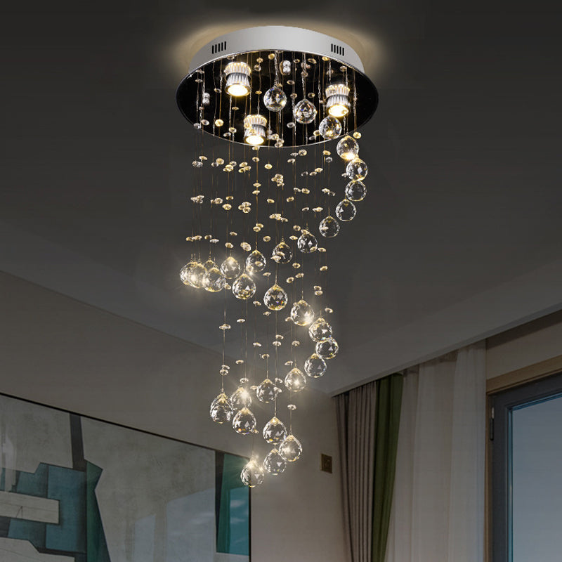 Cut Crystal Spiral Flushmount Lighting Modern 1/3/6-Head Ceiling Flush Light in Stainless Steel for Living Room Clearhalo 'Ceiling Lights' 'Close To Ceiling Lights' 'Close to ceiling' 'Flush mount' Lighting' 2009871
