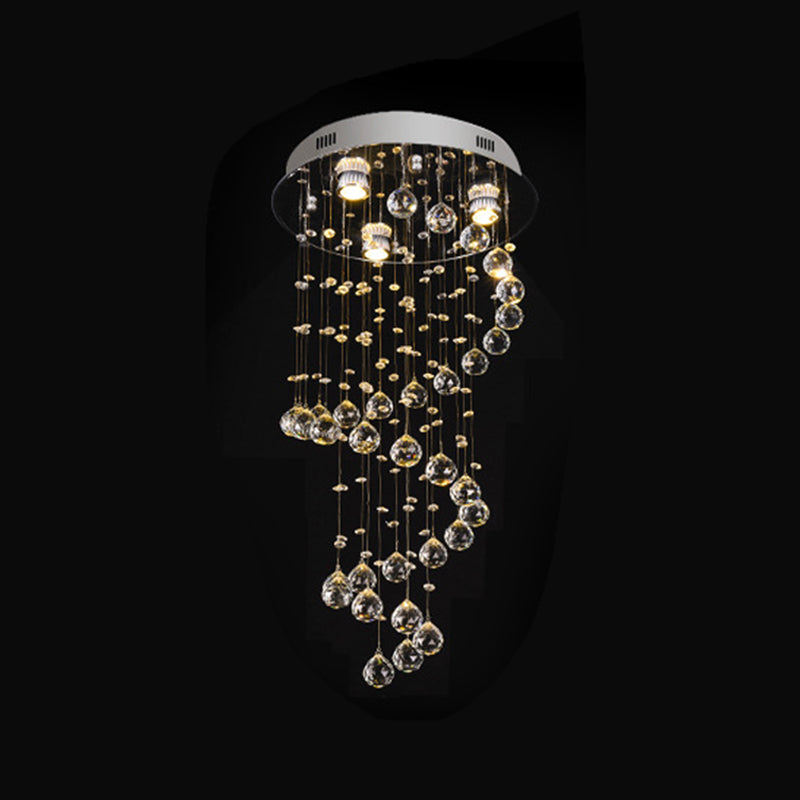 Cut Crystal Spiral Flushmount Lighting Modern 1/3/6-Head Ceiling Flush Light in Stainless Steel for Living Room Clearhalo 'Ceiling Lights' 'Close To Ceiling Lights' 'Close to ceiling' 'Flush mount' Lighting' 2009872