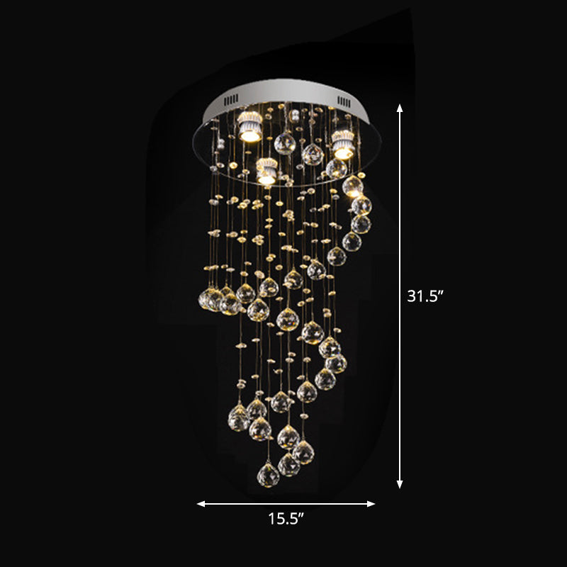 Cut Crystal Spiral Flushmount Lighting Modern 1/3/6-Head Ceiling Flush Light in Stainless Steel for Living Room Clearhalo 'Ceiling Lights' 'Close To Ceiling Lights' 'Close to ceiling' 'Flush mount' Lighting' 2009873