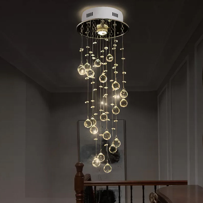 Cut Crystal Spiral Flushmount Lighting Modern 1/3/6-Head Ceiling Flush Light in Stainless Steel for Living Room 1 Stainless-Steel Clearhalo 'Ceiling Lights' 'Close To Ceiling Lights' 'Close to ceiling' 'Flush mount' Lighting' 2009874