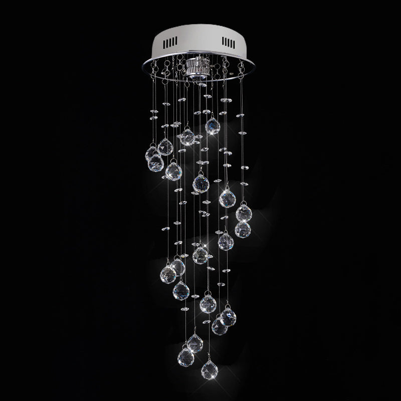 Cut Crystal Spiral Flushmount Lighting Modern 1/3/6-Head Ceiling Flush Light in Stainless Steel for Living Room Clearhalo 'Ceiling Lights' 'Close To Ceiling Lights' 'Close to ceiling' 'Flush mount' Lighting' 2009876