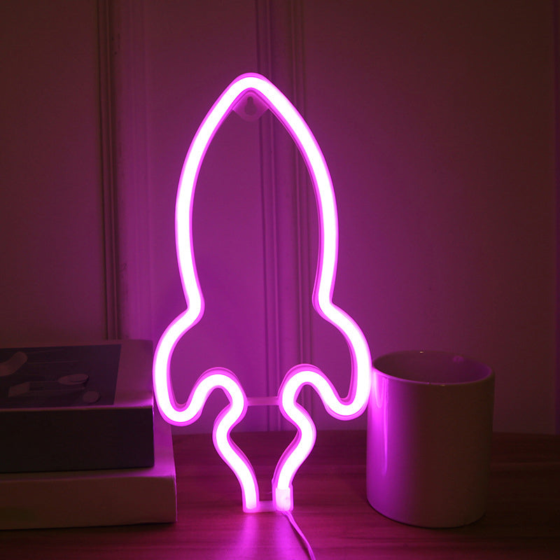 Rocket Shaped Night Stand Lamp Creative Plastic Children Bedroom USB LED Wall Night Light in White White Pink Clearhalo 'Night Lights' 'Wall Lights' Lighting' 2010412