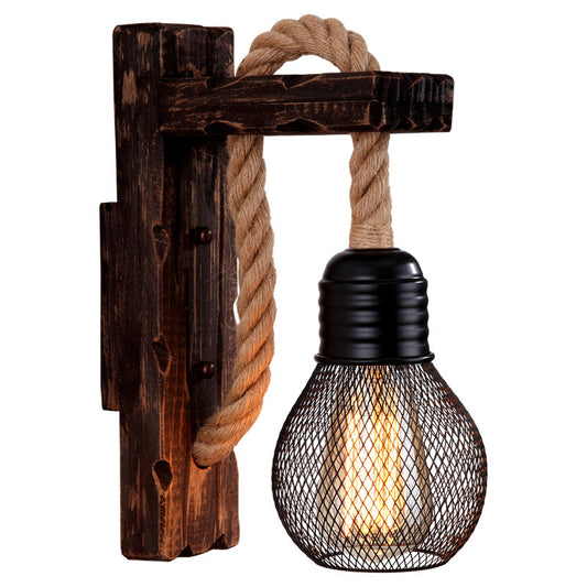 Wood Right Angle Wall Mounted Lamp Farm Style 1 Bulb Dining Room Rope Wall Hanging Light in Brown Brown With Shade Clearhalo 'Art deco wall lights' 'Cast Iron' 'Glass' 'Industrial wall lights' 'Industrial' 'Middle century wall lights' 'Modern' 'Rustic wall lights' 'Tiffany' 'Traditional wall lights' 'Wall Lamps & Sconces' 'Wall Lights' Lighting' 2010461