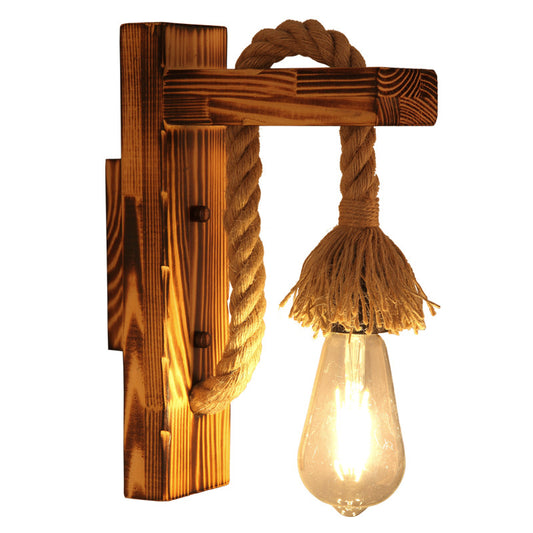 1-Bulb Wood Wall Mounted Lighting Industrial Brown Right Angled Corridor Rope Wall Light Kit Brown Shadeless Clearhalo 'Industrial wall lights' 'Industrial' 'Middle century wall lights' 'Rustic wall lights' 'Tiffany' 'Wall Lamps & Sconces' 'Wall Lights' Lighting' 2010468