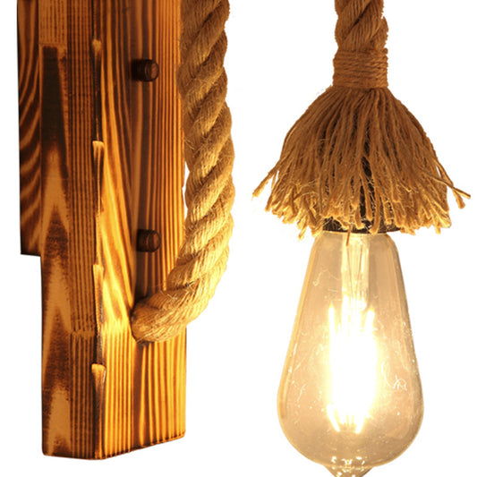 1-Bulb Wood Wall Mounted Lighting Industrial Brown Right Angled Corridor Rope Wall Light Kit Clearhalo 'Industrial wall lights' 'Industrial' 'Middle century wall lights' 'Rustic wall lights' 'Tiffany' 'Wall Lamps & Sconces' 'Wall Lights' Lighting' 2010471
