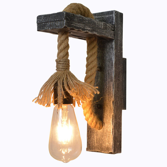 Rope Grey Wall Hanging Light Bare Bulb 1 Light Industrial Style Wall Lighting Ideas with Wood L-Arm Clearhalo 'Industrial wall lights' 'Industrial' 'Middle century wall lights' 'Rustic wall lights' 'Tiffany' 'Wall Lamps & Sconces' 'Wall Lights' Lighting' 2010475