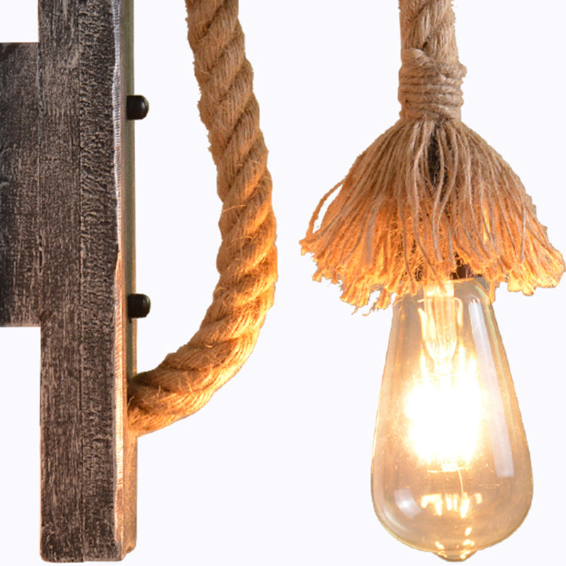 Rope Grey Wall Hanging Light Bare Bulb 1 Light Industrial Style Wall Lighting Ideas with Wood L-Arm Clearhalo 'Industrial wall lights' 'Industrial' 'Middle century wall lights' 'Rustic wall lights' 'Tiffany' 'Wall Lamps & Sconces' 'Wall Lights' Lighting' 2010476