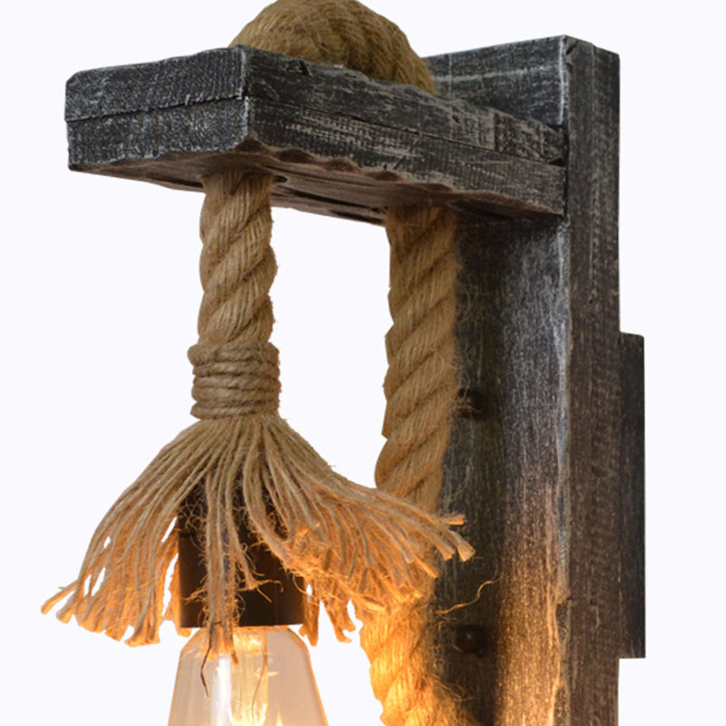 Rope Grey Wall Hanging Light Bare Bulb 1 Light Industrial Style Wall Lighting Ideas with Wood L-Arm Clearhalo 'Industrial wall lights' 'Industrial' 'Middle century wall lights' 'Rustic wall lights' 'Tiffany' 'Wall Lamps & Sconces' 'Wall Lights' Lighting' 2010477