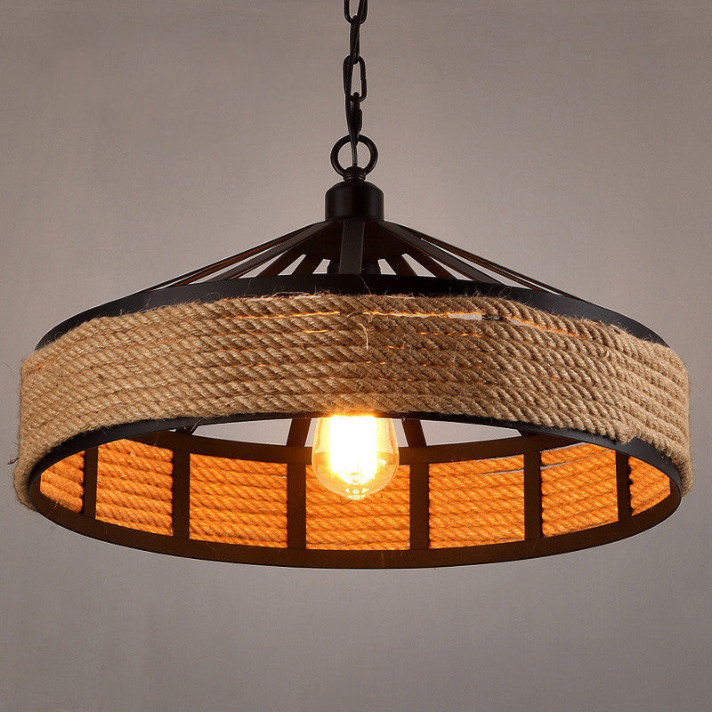 Barn Metal Hanging Ceiling Light Antiqued 1 Bulb Restaurant Jute Rope Drop Pendant in Black Clearhalo 'Art Deco Pendants' 'Black' 'Cast Iron' 'Ceiling Lights' 'Ceramic' 'Crystal' 'Industrial Pendants' 'Industrial' 'Metal' 'Middle Century Pendants' 'Pendant Lights' 'Pendants' 'Rustic Pendants' 'Tiffany' Lighting' 2010493