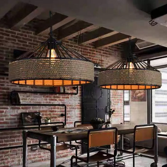 1 Light Pendant Light Kit Industrial Dining Room Rope Hanging Lamp with Barn Metal Shade in Black Clearhalo 'Art Deco Pendants' 'Black' 'Cast Iron' 'Ceiling Lights' 'Ceramic' 'Crystal' 'Industrial Pendants' 'Industrial' 'Metal' 'Middle Century Pendants' 'Pendant Lights' 'Pendants' 'Rustic Pendants' 'Tiffany' Lighting' 2010496