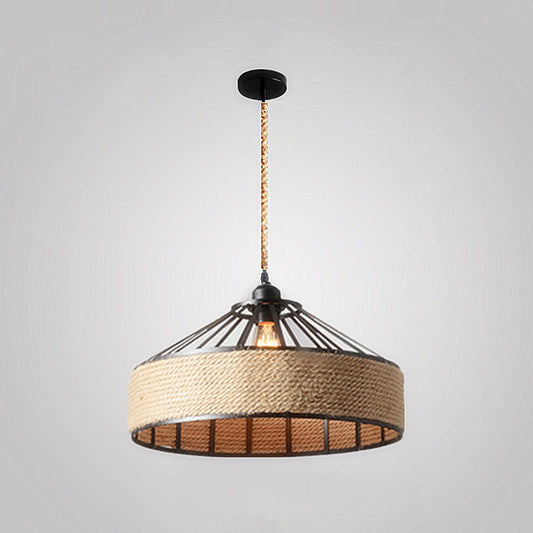 1 Head Suspension Lighting Farmhouse Rope Barn Shade Metal Drop Lamp in Black for Dining Room Clearhalo 'Art Deco Pendants' 'Black' 'Cast Iron' 'Ceiling Lights' 'Ceramic' 'Crystal' 'Industrial Pendants' 'Industrial' 'Metal' 'Middle Century Pendants' 'Pendant Lights' 'Pendants' 'Rustic Pendants' 'Tiffany' Lighting' 2010508