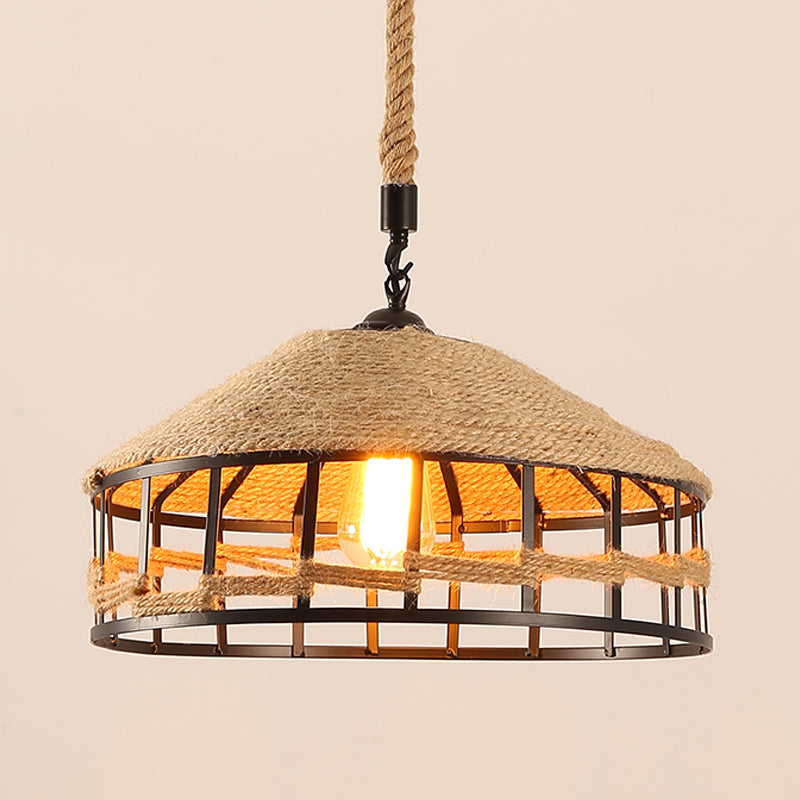 Rustic Rope Barn Hanging Ceiling Light 1 Light Metal Drop Lamp in Beige for Restaurant Beige B Clearhalo 'Art Deco Pendants' 'Cast Iron' 'Ceiling Lights' 'Ceramic' 'Crystal' 'Industrial Pendants' 'Industrial' 'Metal' 'Middle Century Pendants' 'Pendant Lights' 'Pendants' 'Tiffany' Lighting' 2010525