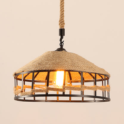 Rustic Rope Barn Hanging Ceiling Light 1 Light Metal Drop Lamp in Beige for Restaurant Beige B Clearhalo 'Art Deco Pendants' 'Cast Iron' 'Ceiling Lights' 'Ceramic' 'Crystal' 'Industrial Pendants' 'Industrial' 'Metal' 'Middle Century Pendants' 'Pendant Lights' 'Pendants' 'Tiffany' Lighting' 2010525