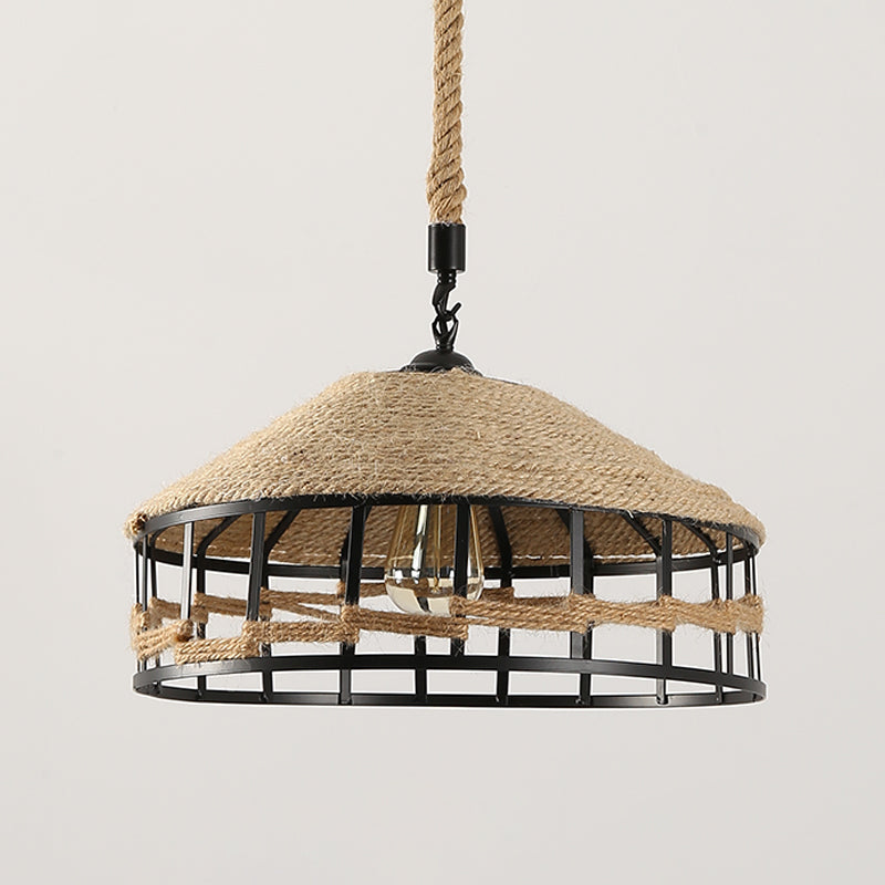 Rustic Rope Central Light Rustic Rope Barn Hanging Ceiling Light 1 Light Metal Drop Lamp in Beige ...