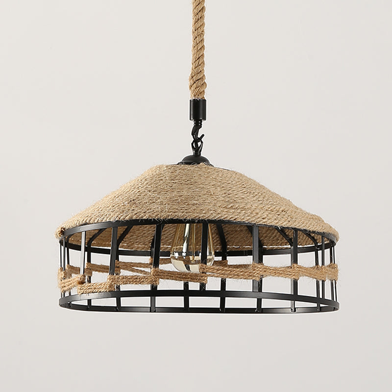 Rustic Rope Barn Hanging Ceiling Light 1 Light Metal Drop Lamp in Beige for Restaurant Clearhalo 'Art Deco Pendants' 'Cast Iron' 'Ceiling Lights' 'Ceramic' 'Crystal' 'Industrial Pendants' 'Industrial' 'Metal' 'Middle Century Pendants' 'Pendant Lights' 'Pendants' 'Tiffany' Lighting' 2010526