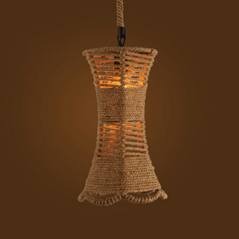 1 Light Geometric Pendant Light Kit Industrial Beige Natural Rope Hanging Lighting for Dining Room Beige B Clearhalo 'Art Deco Pendants' 'Cast Iron' 'Ceiling Lights' 'Ceramic' 'Crystal' 'Industrial Pendants' 'Industrial' 'Metal' 'Middle Century Pendants' 'Pendant Lights' 'Pendants' 'Tiffany' Lighting' 2010528
