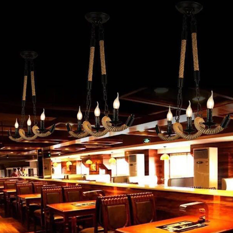 Rope Twisting Island Light Fixture Factory 3 Bulbs Restaurant Pendant Lighting with Candle Design in Black Clearhalo 'Ceiling Lights' 'Island Lights' Lighting' 2010546