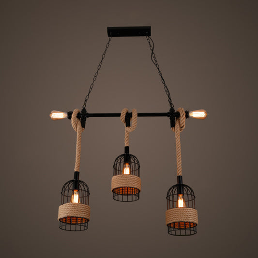 Beige Geometry Hanging Island Light Farmhouse Metal 3 Heads Dining Room Rope Pendant Lamp Beige C Clearhalo 'Cast Iron' 'Ceiling Lights' 'Chandeliers' 'Industrial Chandeliers' 'Industrial' 'Metal' 'Middle Century Chandeliers' 'Rustic Chandeliers' 'Tiffany' Lighting' 2010568