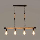 Rope Beige Island Light Fixture Industrial Linear 4-Light Industrial Style Ceiling Pendant with Bare Bulb Design Beige Clearhalo 'Ceiling Lights' 'Island Lights' Lighting' 2010574
