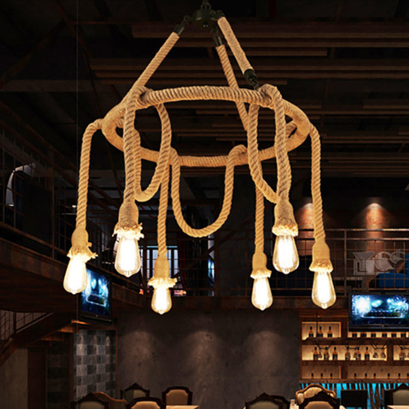 Restorent Bulb Rope Hemp Rope Exposed Bulb Chandelier Antiqued Restaurant Pendant Light Kit ...
