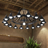 Metal Black Chandelier Light Fixture Cone Industrial Rope Ceiling Suspension Lamp with Wagon Wheel Design 17 Black Clearhalo 'Cast Iron' 'Ceiling Lights' 'Chandeliers' 'Industrial Chandeliers' 'Industrial' 'Metal' 'Middle Century Chandeliers' 'Rustic Chandeliers' 'Tiffany' Lighting' 2010617