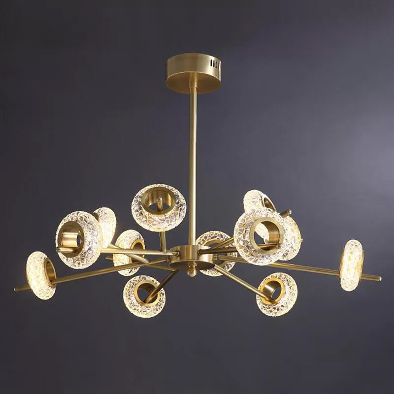 8/12/18-Head Circlet Chandelier Light Post-Modern Brass Carved Crystal Hanging Pendant for Living Room Clearhalo 'Ceiling Lights' 'Chandeliers' 'Modern Chandeliers' 'Modern' Lighting' 2010653